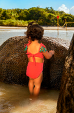 Maiô Infantil Coral - com alça Turquesa