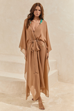 Pré-venda! Kaftan de Seda Longo Caramelo Wild Stone