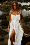 Reposição - Pré-Venda! Vestido Longo Off White com bordado Bege