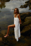 Reposição - Pré-Venda! Vestido Longo Off White com bordado Bege