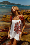 Reposição - Pré-Venda! Vestido Curto Off White com bordado Vermelho Clássico