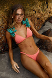 Top Cortininha Coral - com alça Turquesa