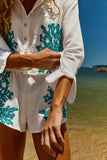 Reposição - Pré-Venda! Camisa Off White com bordado Turquesa