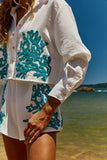 Reposição - Pré-Venda! Camisa Off White com bordado Turquesa