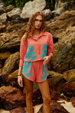 Reposição - Pré-Venda! Camisa Coral com bordado Turquesa