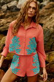 Reposição - Pré-Venda! Camisa Coral com bordado Turquesa