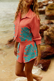 Reposição - Pré-Venda! Camisa Coral com bordado Turquesa