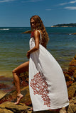 Reposição - Pré-Venda! Vestido Longo Off White com bordado Vermelho Clássico