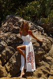 Reposição - Pré-Venda! Vestido Longo Off White com bordado Vermelho Clássico