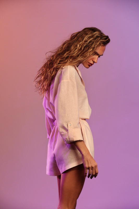 Camisa Linho Seashells Shell Pink Blush