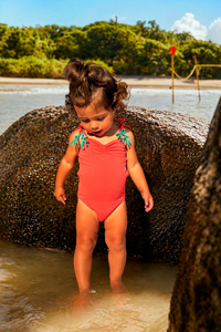 Maiô Infantil Coral - com alça Turquesa