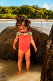 Maiô Infantil Coral - com alça Turquesa