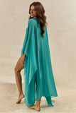 Pré-Venda! Kaftan de Seda Longo Turquesa Wild Stone