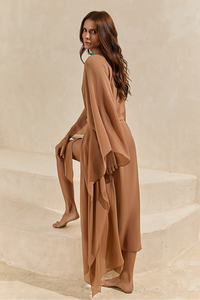 Pré-venda! Kaftan de Seda Longo Caramelo Wild Stone