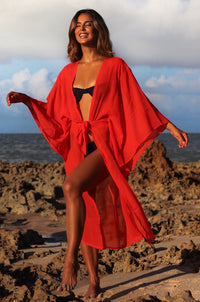 Saída De Praia Kaftan Laranja