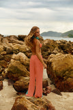 Reposição - Pré-Venda! Calça Flare Coral com bordado Turquesa