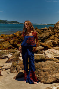 Blusa Alcinha Marinho com bordado Vermelho Clássico