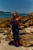Reposição - Pré-Venda! Calça Flare Marinho com bordado Vermelho Clássico