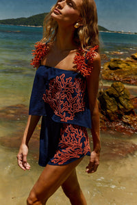 Blusa Alcinha Marinho com bordado Vermelho Clássico