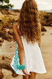 Reposição - Pré-Venda! Vestido Curto Off White com bordado Turquesa
