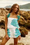 Shorts Off White com bordado Turquesa