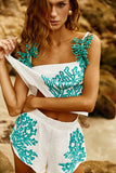 Blusa Alcinha Off White com bordado Turquesa
