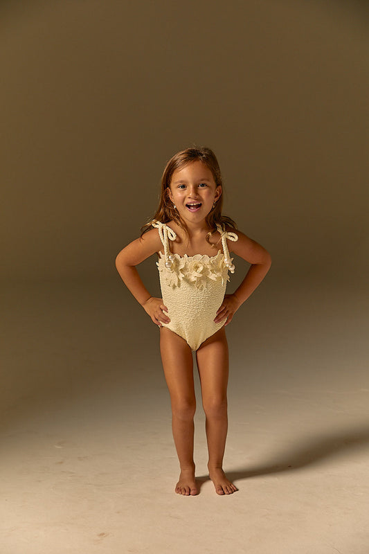 Maiô Infantil Floral Pérola