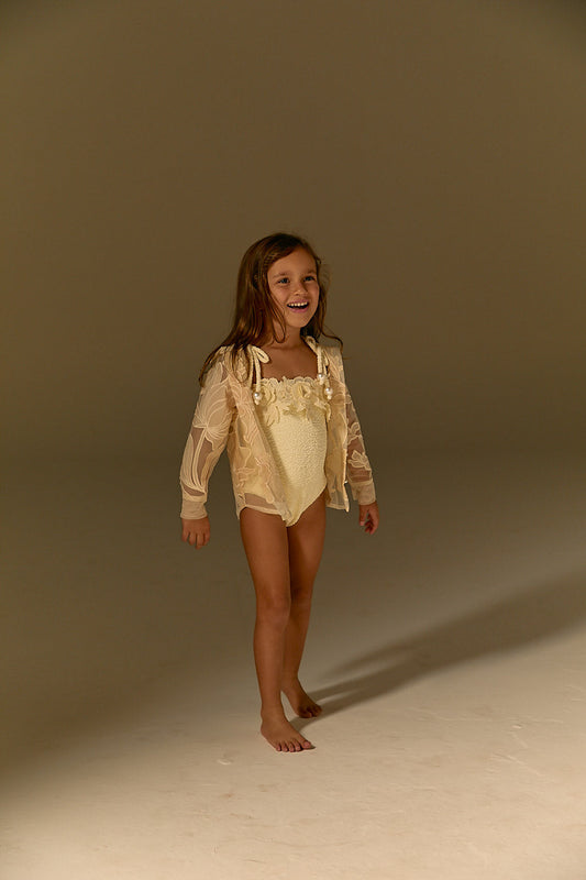 Camisa Tule Floral Pérola - Infantil