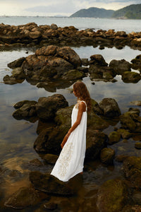 Reposição - Pré-Venda! Vestido Longo Off White com bordado Bege