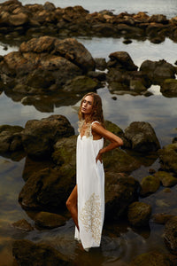 Reposição - Pré-Venda! Vestido Longo Off White com bordado Bege