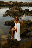 Reposição - Pré-Venda! Vestido Longo Off White com bordado Bege