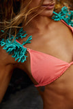 Top Cortininha Coral - com alça Turquesa