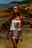 Blusa Alcinha Off White com bordado Vermelho Clássico