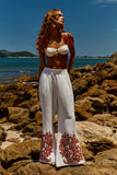 Reposição - Pré-Venda! Calça Flare  Off White com bordado  Vermelho Clássico