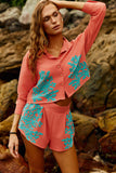 Reposição - Pré-Venda! Camisa Coral com bordado Turquesa