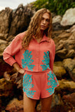 Reposição - Pré-Venda! Camisa Coral com bordado Turquesa