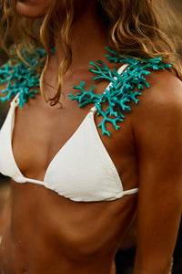 Top Cortininha Off White - com alça Turquesa