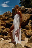Reposição - Pré-Venda! Vestido Longo Off White com bordado Vermelho Clássico