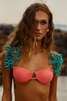 Top Meia Taça Coral - com alça Turquesa