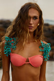Top Meia Taça Coral - com alça Turquesa
