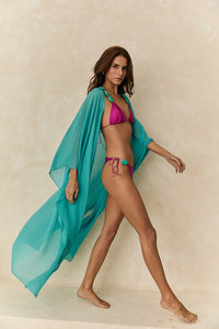 Pré-Venda! Kaftan de Seda Longo Turquesa Wild Stone