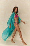 Pré-Venda! Kaftan de Seda Longo Turquesa Wild Stone