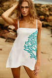 Reposição - Pré-Venda! Vestido Curto Off White com bordado Turquesa