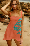 Vestido Curto Coral com bordado Turquesa