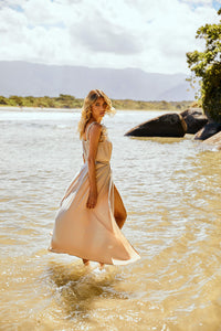 Pré-Venda! Vestido Longo Areia com bordado Bege