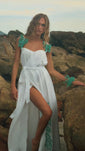 Stories de Vestido Longo Off White com bordado Turquesa