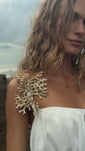 Stories de Vestido Longo Off White com bordado Bege