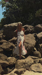 Stories de Vestido Longo Off White com bordado Vermelho Clássico