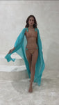 Stories de Pré-Venda! Kaftan de Seda Longo Turquesa Wild Stone