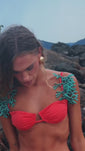 Stories de Top Meia Taça Coral - com alça Turquesa